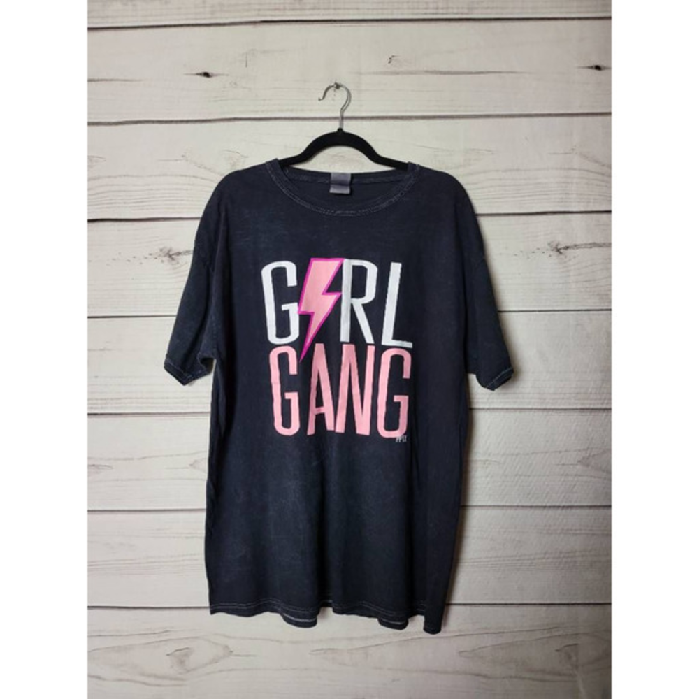Girl Gang Womens Colortone‎ Graphic T-Shirt Black Short Sleeve Cotton XL